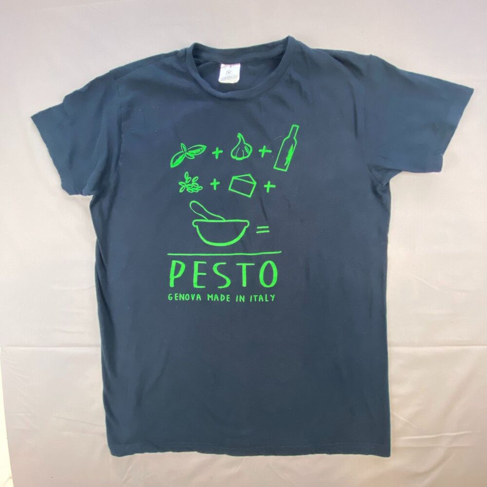 BC Collection Men Pesto Recipe Genova Italy Graphic T Shirt Navy Blue Short Slee